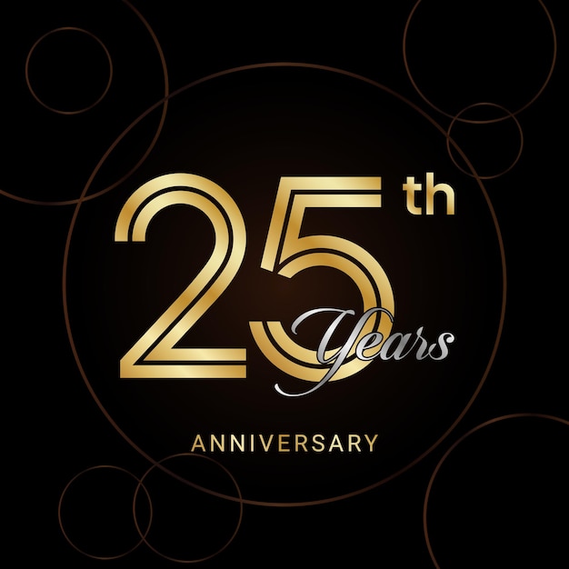 25th Anniversary Celebration with golden text Golden anniversary vector template