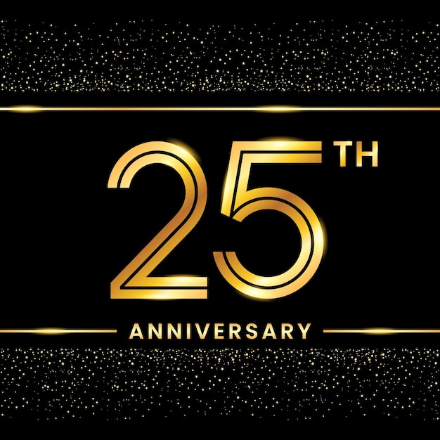 25th Anniversary Gold color template design for birthday event Line Art Design Vector Template