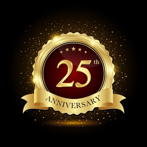 25th Anniversary Golden emblem design for birthday event Anniversary logo Anniversary template