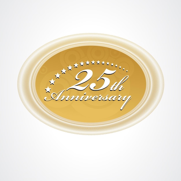 25th Anniversary Golden Emblem Vector Design