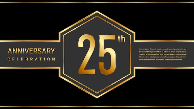 Vector 25th anniversary template design with golden color and emblem style vector template