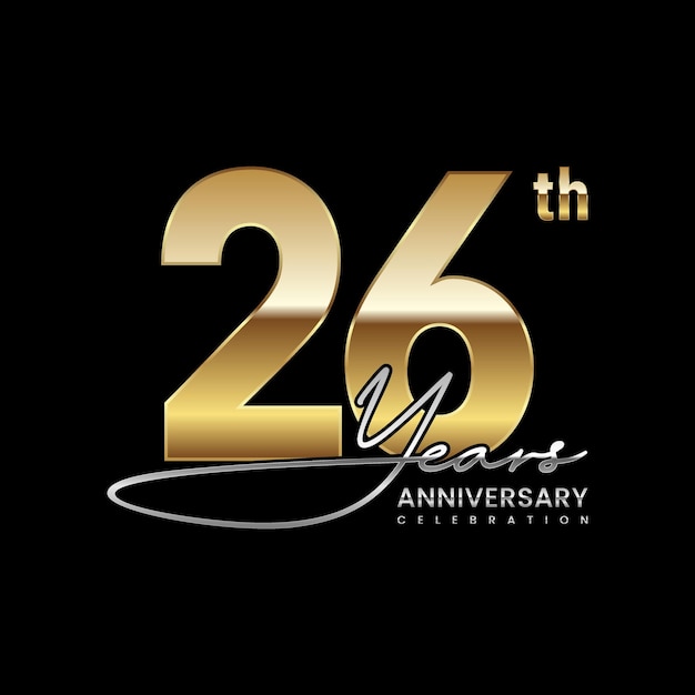 26 year anniversary Luxury logo with golden ring style Logo Vector Template