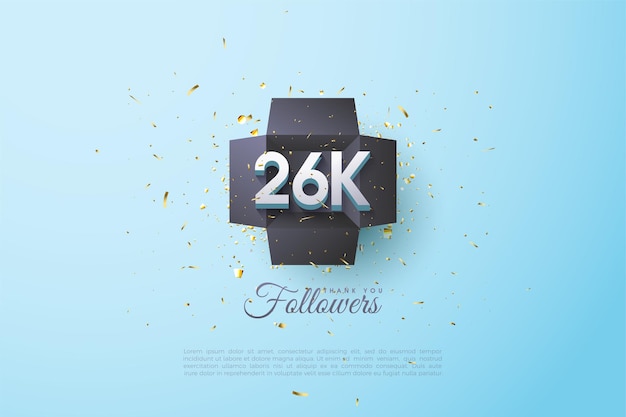 26k followers on black gift box background.