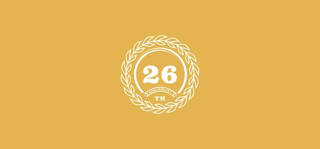 26st anniversary logo with ring and frame white color and gold background