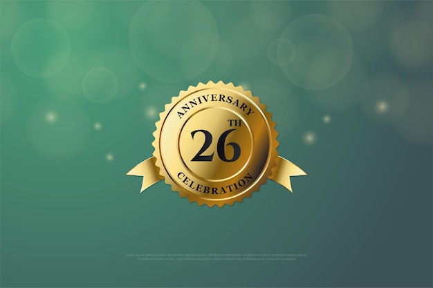 26th anniversary background with a gold medal in the middle