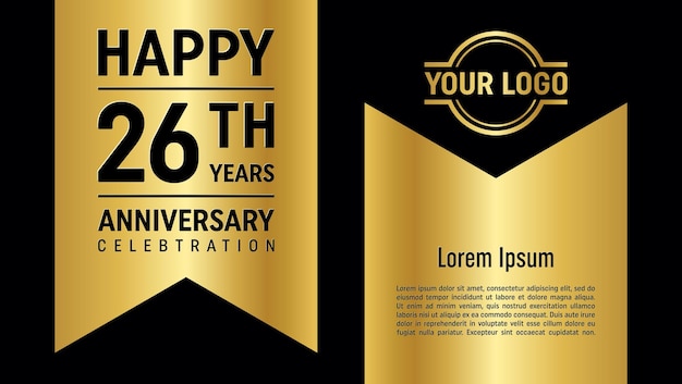 26th Anniversary Celebration template design concept with golden ribbon Vector Template