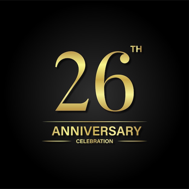 26th anniversary celebration with gold color and black background