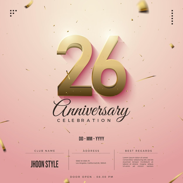 26th anniversary on pink background.