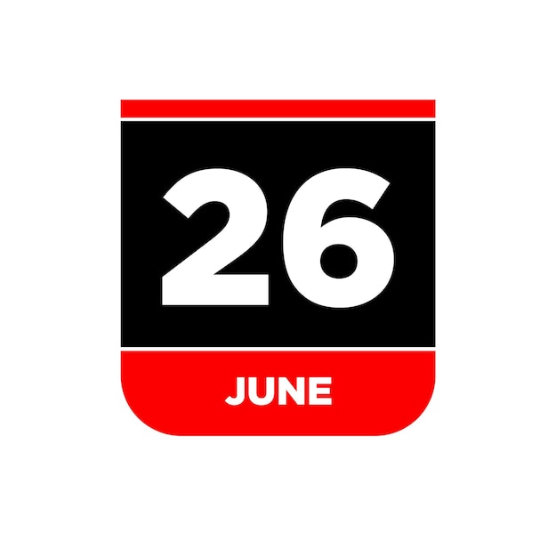 26th june Calendar date vector icon 26 june lettering