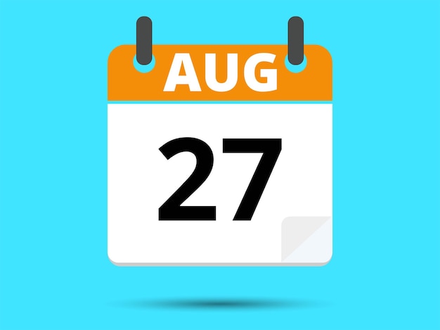 27 August Flat icon calendar isolated on blue background Vector illustration