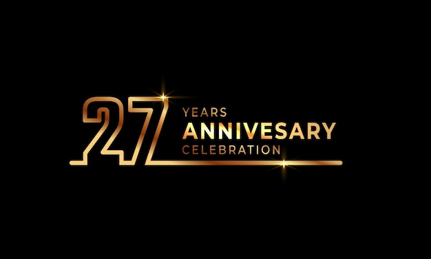 27 Year Anniversary Celebration with Golden Color One Connected Line Isolated on Dark Background