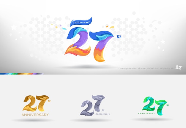 Vector 27th anniversary design logo modern colorful style cheerful number celebration with color variation