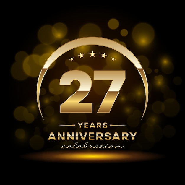 27th Anniversary logo design with golden color and ring for birthday event Logo Vector Template