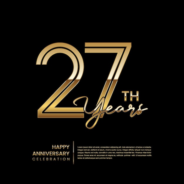 27th anniversary logo with double line style Gold line art design Logo Vector Template