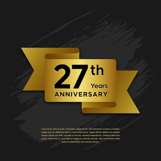 27th anniversary template design with golden ribbon for birthday celebration event Vector Template