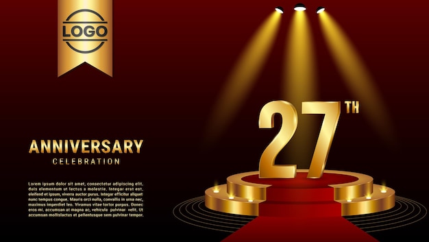 27th Anniversary Template design with golden stage for celebration event Vector Template