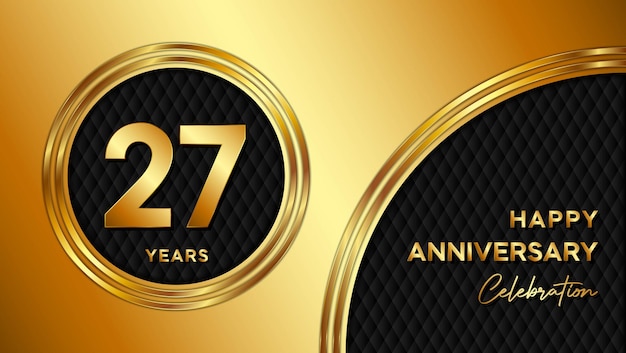 27th anniversary template design with golden texture and number for anniversary celebration event