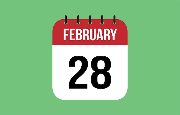 28 February calendar icon Green calendar vector for February weekdays Calendar