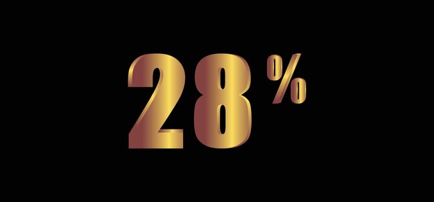 28 percent on black background 3D gold isolated vector image