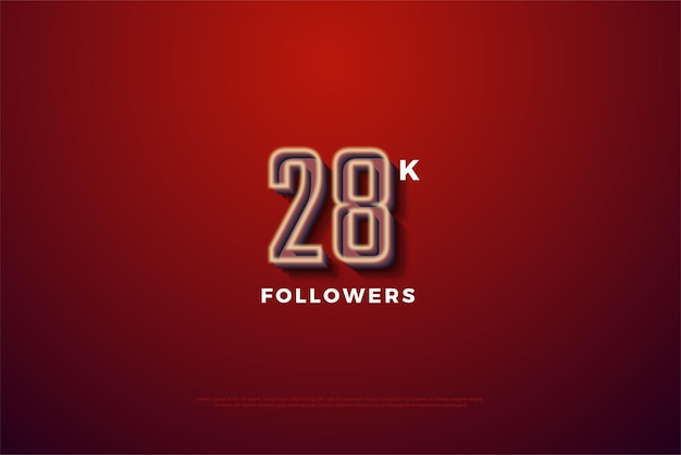 28k followers celebration on red background.