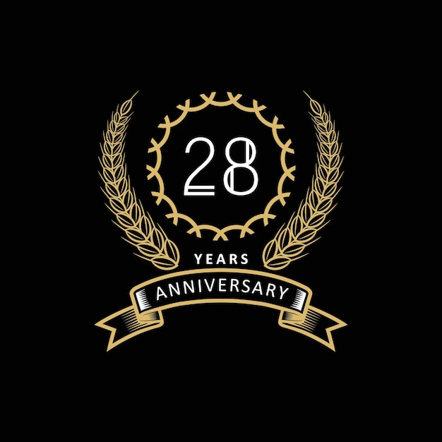 28st anniversary logo with gold and white frame and color on black background