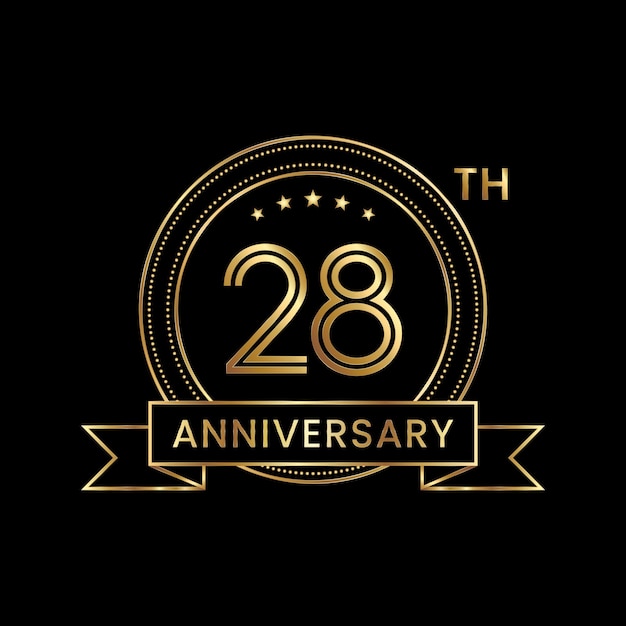 28th Anniversary emblem design with gold color for celebration event Line Art Design Logo Vector