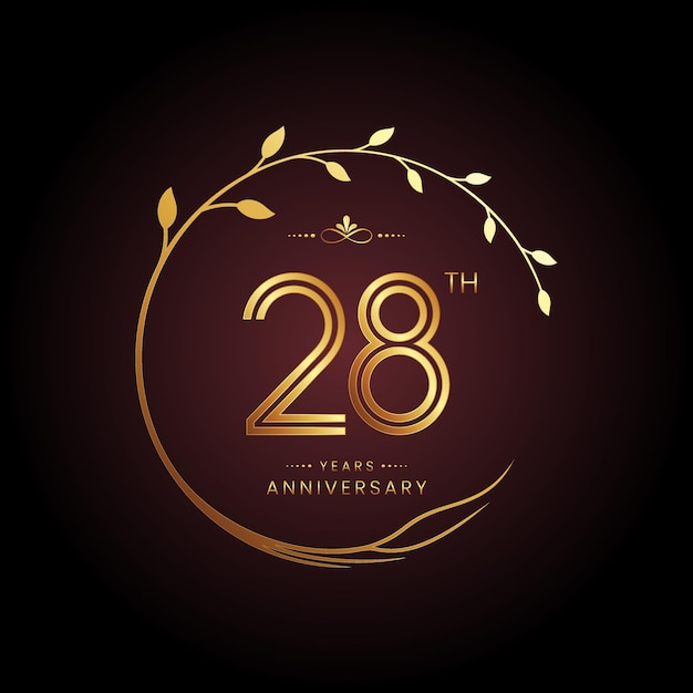 28th anniversary logo design with a golden number and circular tree concept