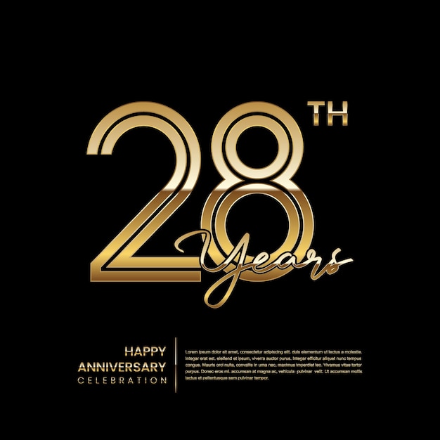 28th anniversary logo with double line style Gold line art design Logo Vector Template