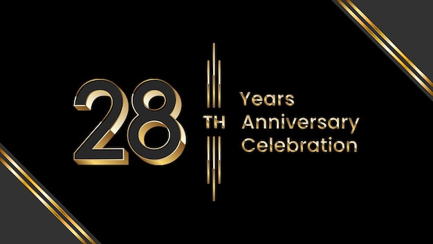 28th Anniversary template design with golden number and font for birthday event Vector template