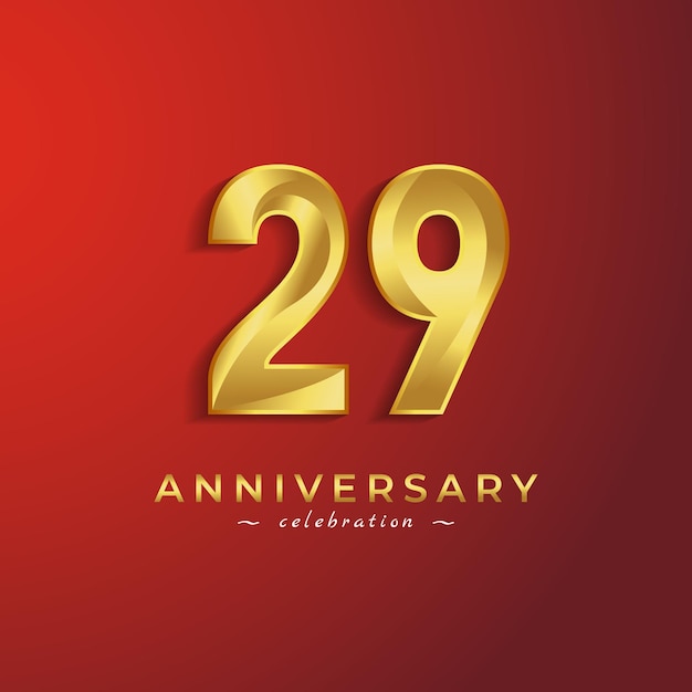 29 Year Anniversary Celebration with Golden Shiny Color for Celebration Isolated on Red Background