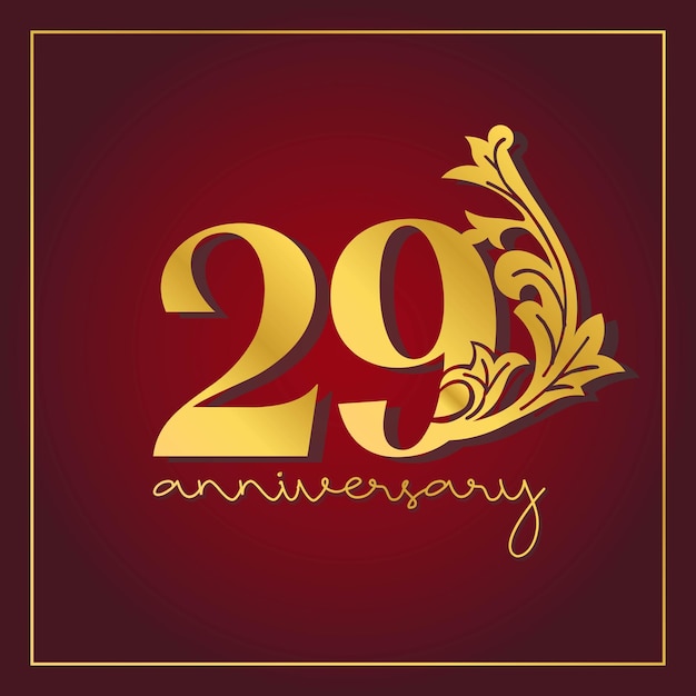 29th Anniversary celebration banner with  on red background. Vintage Decorative number vector Design