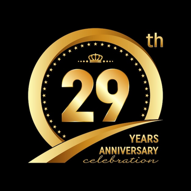 29th Anniversary logo design with golden ring for anniversary celebration event invitation wedding greeting card banner poster flyer brochure Logo Vector Template