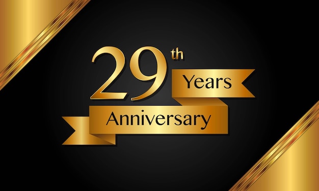 29th Anniversary template design with golden ribbon Vector template illustration