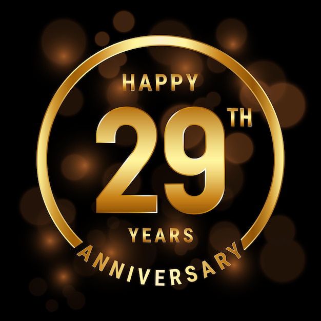 29th Anniversary template design with golden ring and number Vector template illustration