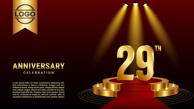 29th Anniversary Template design with golden stage for celebration event Vector Template