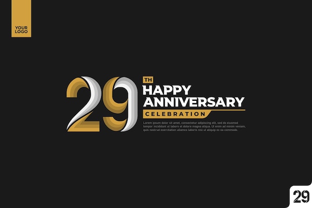 29th happy anniversary celebration with gold and silver on black background