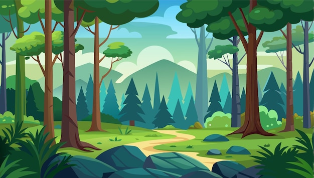 Vector 2d cartoon forest illustration background design