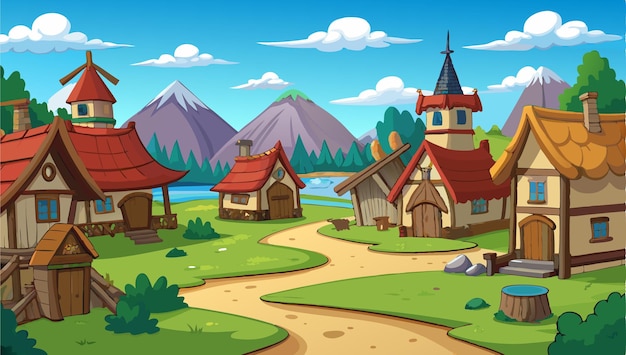 Vector 2d cartoon village illustration background design