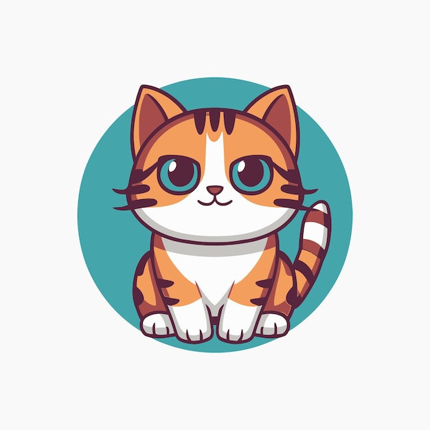 2d cute cat flat color icon vector in white background