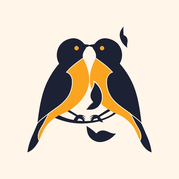 2D flat vector minimalist icon of colorful couple bird