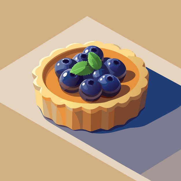 2d simple vector style sideanglesmall blueberry tart soft colors vector illustration flat 2