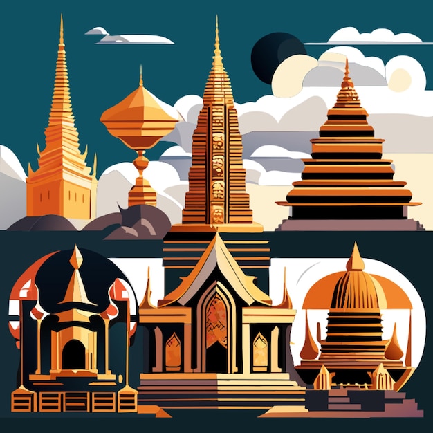 2d tempal thailand element set vector illustration