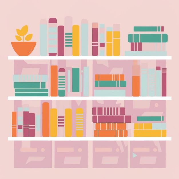 Vector 2d vector illustration art book learning library study shelves