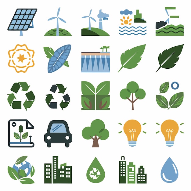 2d vector illustration colorful collection icons for clean energy renewable energy solar energy