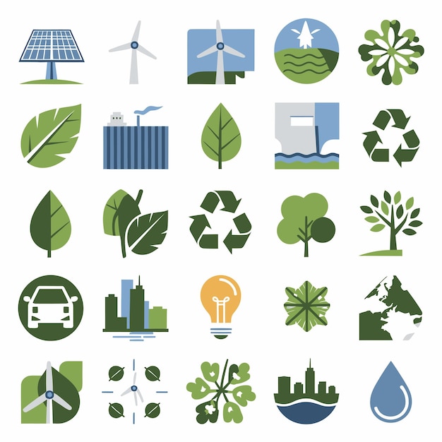 2d vector illustration colorful collection icons for clean energy renewable energy solar energy