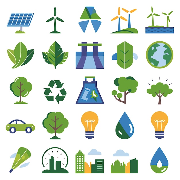 2d vector illustration colorful collection icons for electricity and energy batteries power plugs