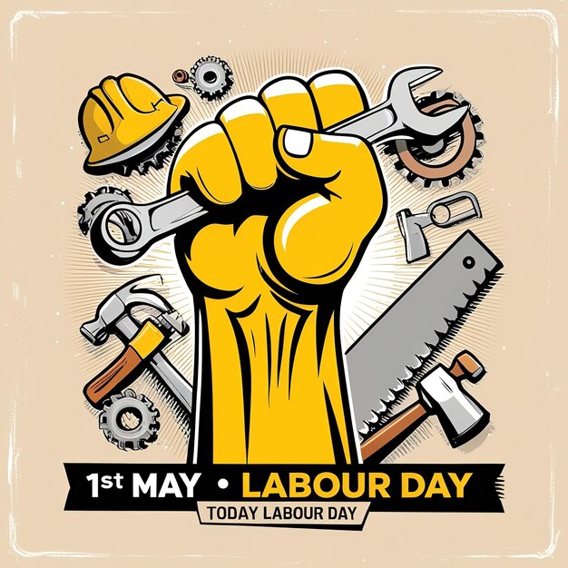 Vector 2d vector illustration for design labor day for worker and safety tools 1 may