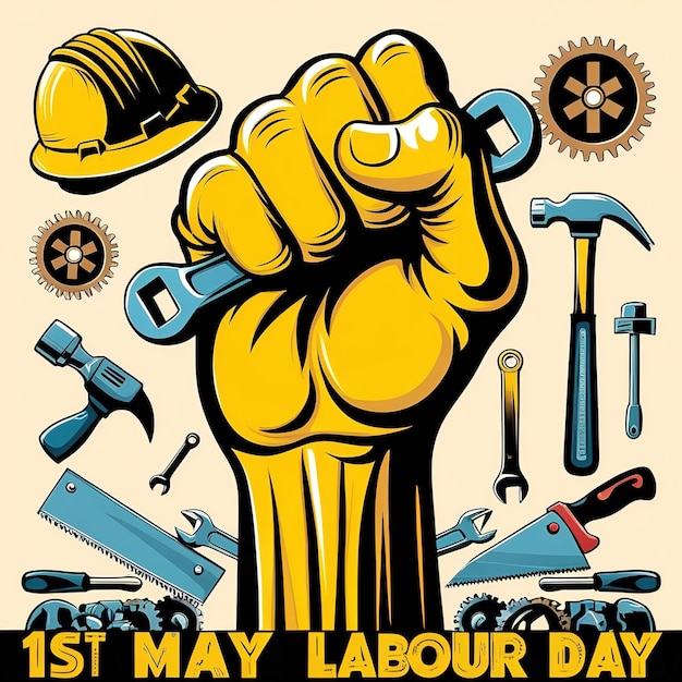 Vector 2d vector illustration for design labor day for worker and safety tools 1 may