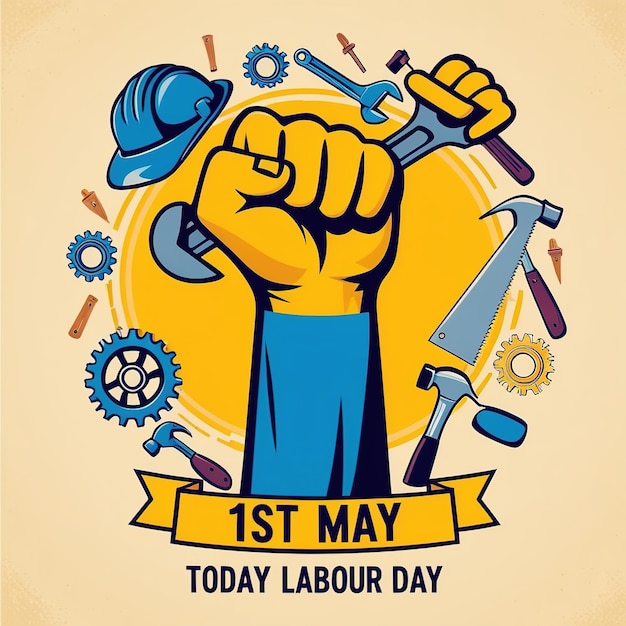 Vector 2d vector illustration for design labor day for worker and safety tools 1 may