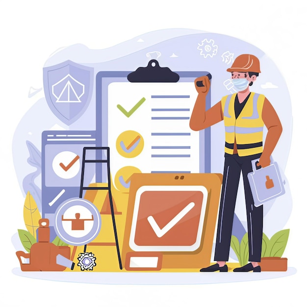 Vector 2d vector illustration safety civil protection and safety when working and taking safety